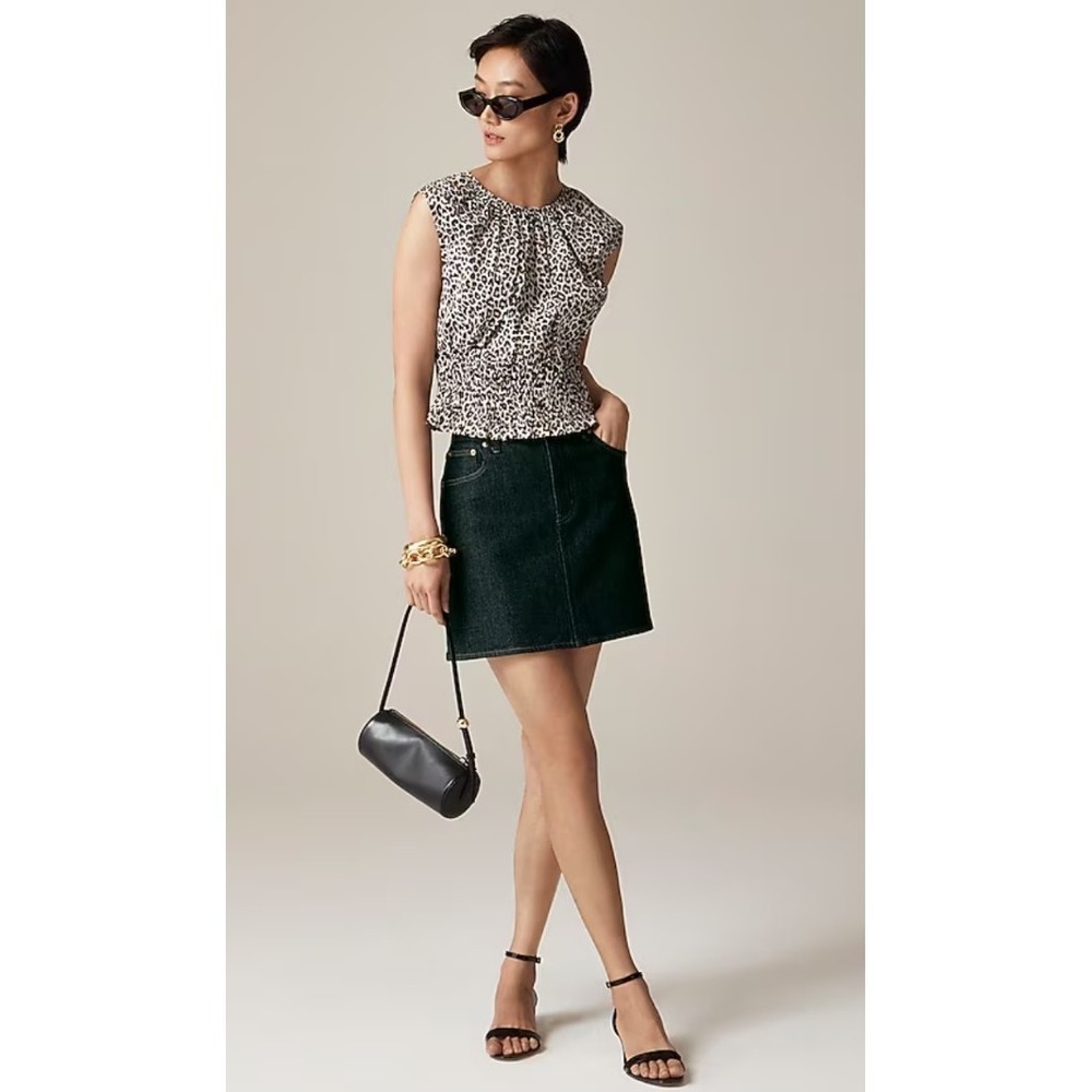 J. Crew Hyacinth Top Smocked Contemporary Cotton Poplin Neutral Leopard Print M
